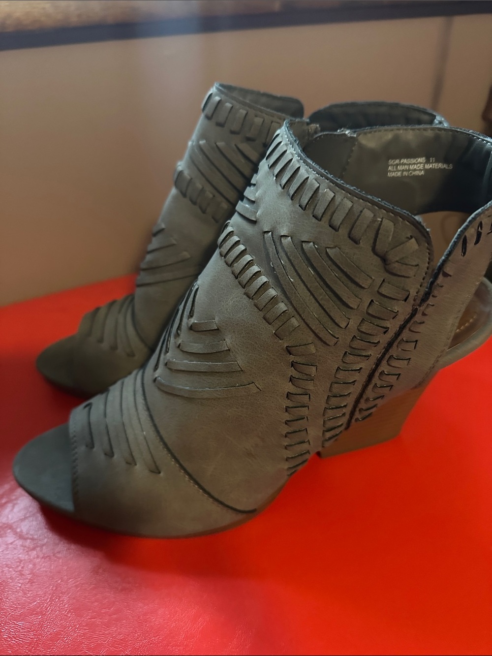 Cutout Peep-Toe Wedge Booties - Olive